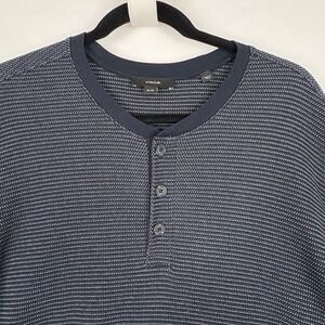 Vince Mens Henley Waffle‎ Knit XL Long Sleeve Shirt Navy Blue Relaxed Casual Top